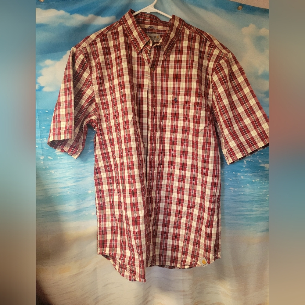 Carhartt Relaxed Fit‎ Mens Short Sleeve Plaid Button Down Shirt Size Large